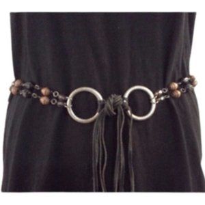 Boho Retro Beads & Hoop with Fringe Tie Belt